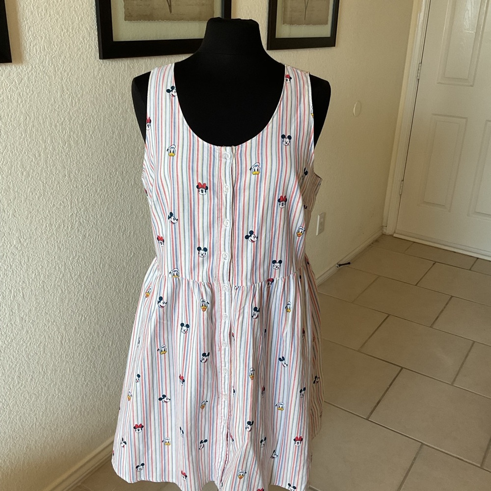 Disney White Striped Midi Dress with Cartoon Accents